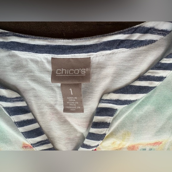 Chico’s Artistic Print Tunic Top Coastal Travel Casual Soft Knit Size L - Picture 4 of 7